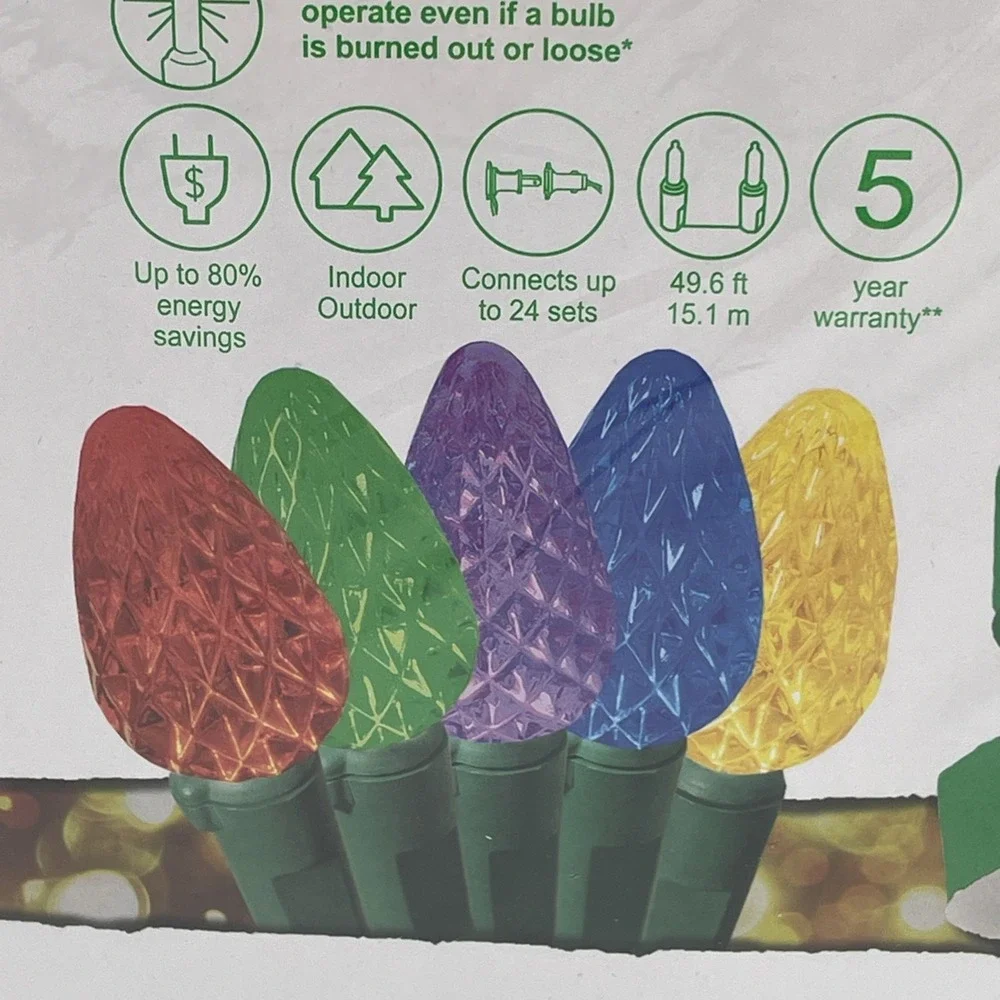 GE StayBright‎ 150-Count 49.6 ft Multicolor C6 LED Christmas String Lights NEW